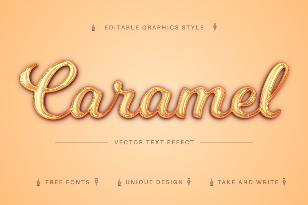 焦糖矢量文字效果字体样式 Caramel – Editable Text Effect, Font Style 插件预设 sucaiwan.com