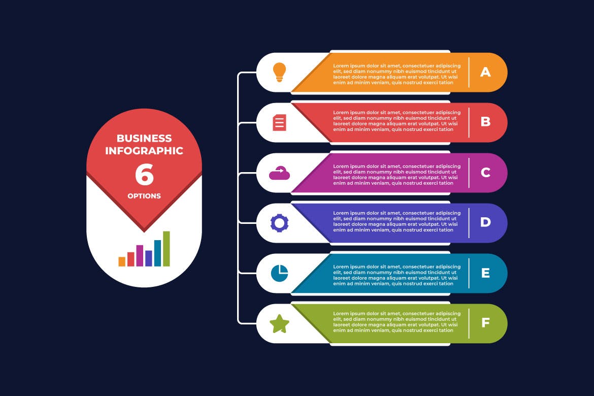商业信息图与六个选项图表设计模板 Business Infographic with Six Options Design 幻灯图表 sucaiwan.com