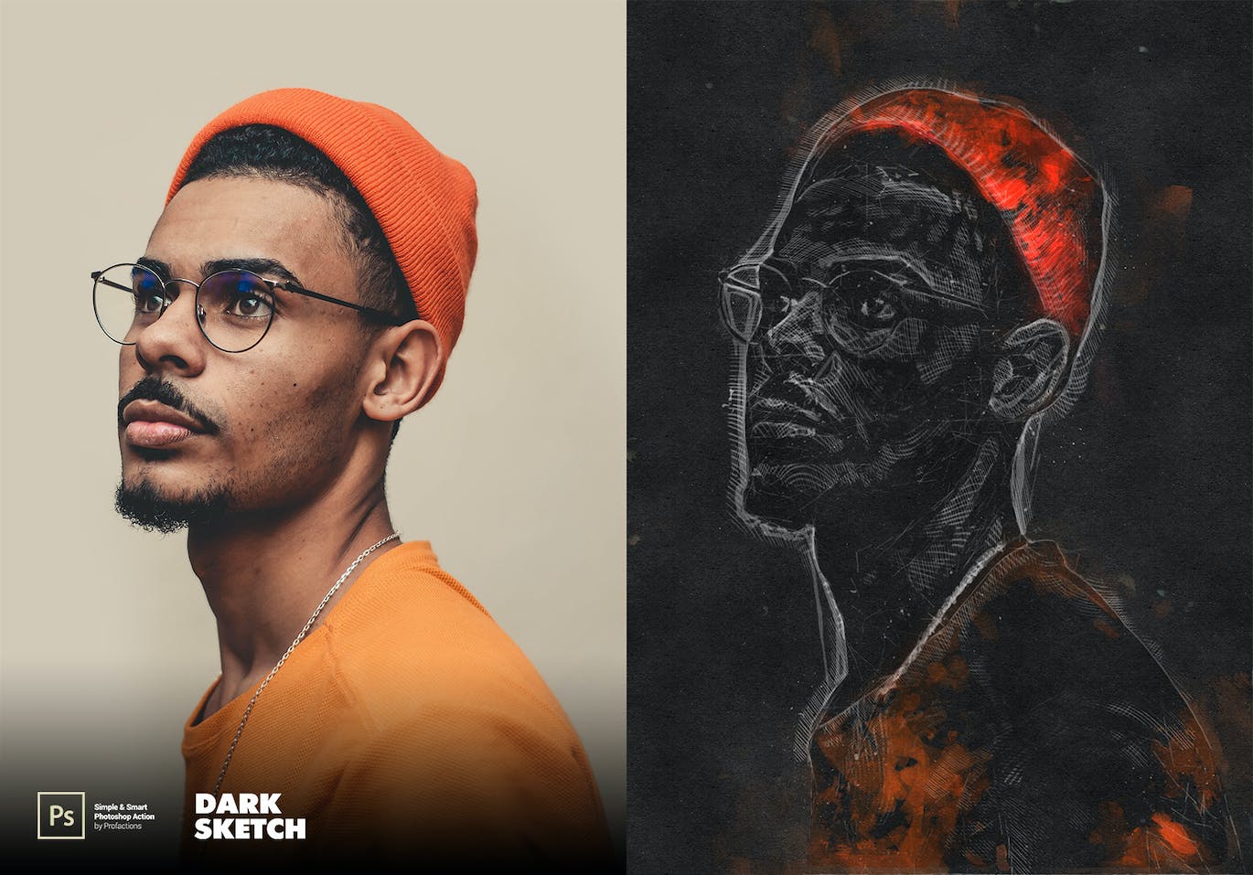 深色素描效果照片处理Photoshop动作 Dark Sketch Photoshop Action 插件预设 sucaiwan.com