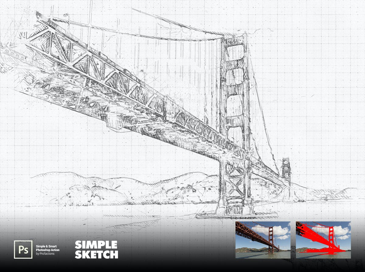 简单素描效果照片处理ps动作 Simple Sketch Photoshop Action 插件预设 sucaiwan.com