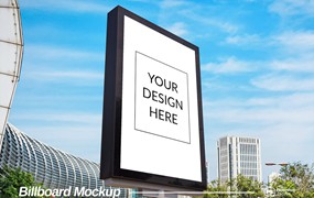 侧视图垂直广告牌设计样机模板 Side View Vertical Billboard Mockup