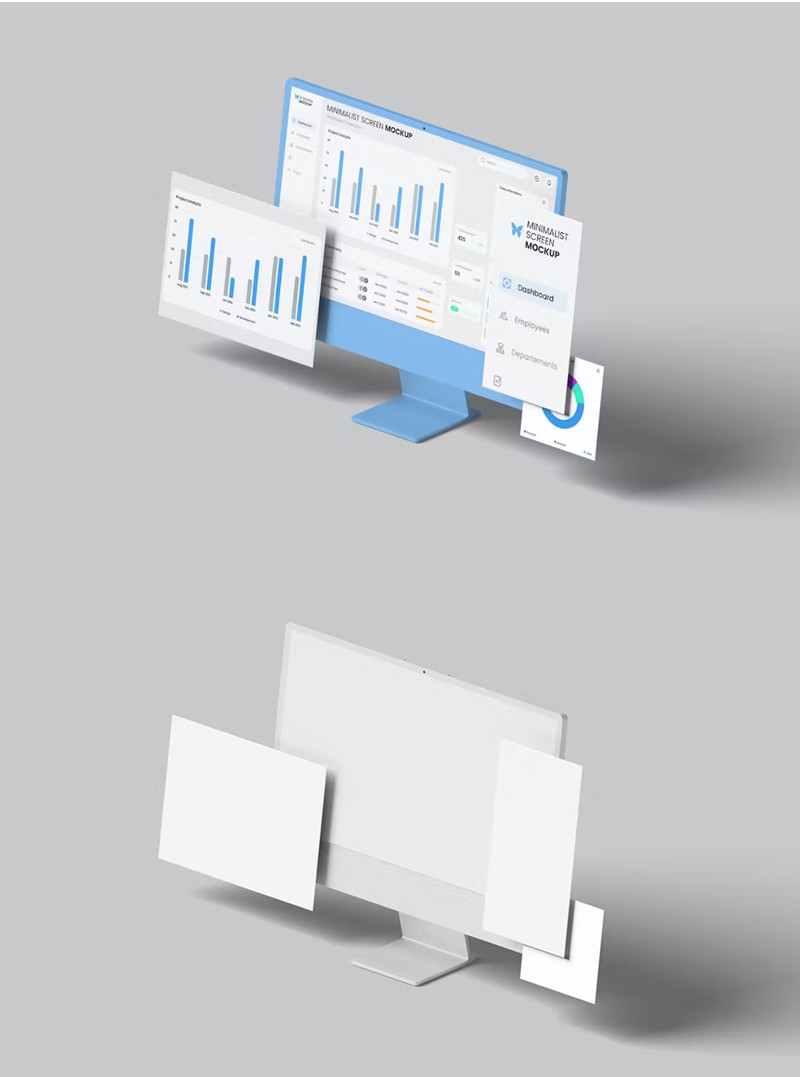 等距iMac电脑屏幕样机 Clean Isometric iMac Screen Mockup 样机素材 sucaiwan.com