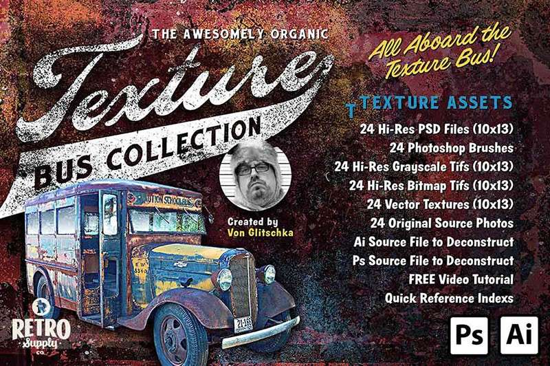 22个复古做旧PS笔刷和AI矢量纹理套装 笔刷资源 sucaiwan.com