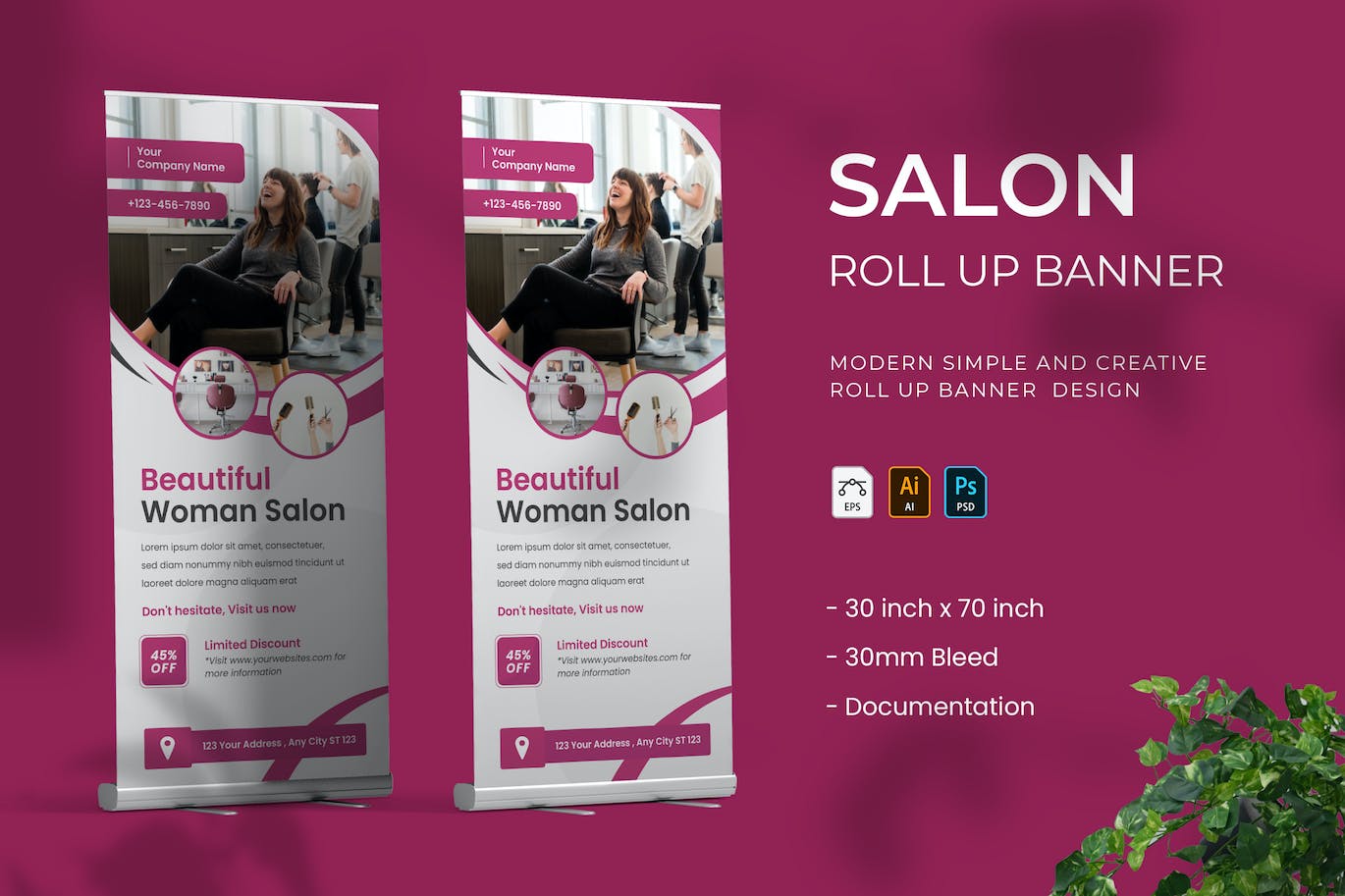 美发沙龙广告易拉宝模板 Salon – Roll UP Banner 设计素材 sucaiwan.com