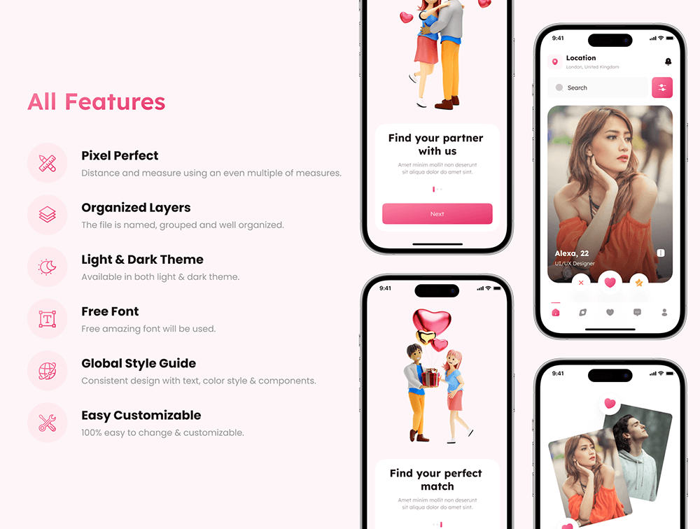 约会应用程序iOS UI套件 APP UI sucaiwan.com