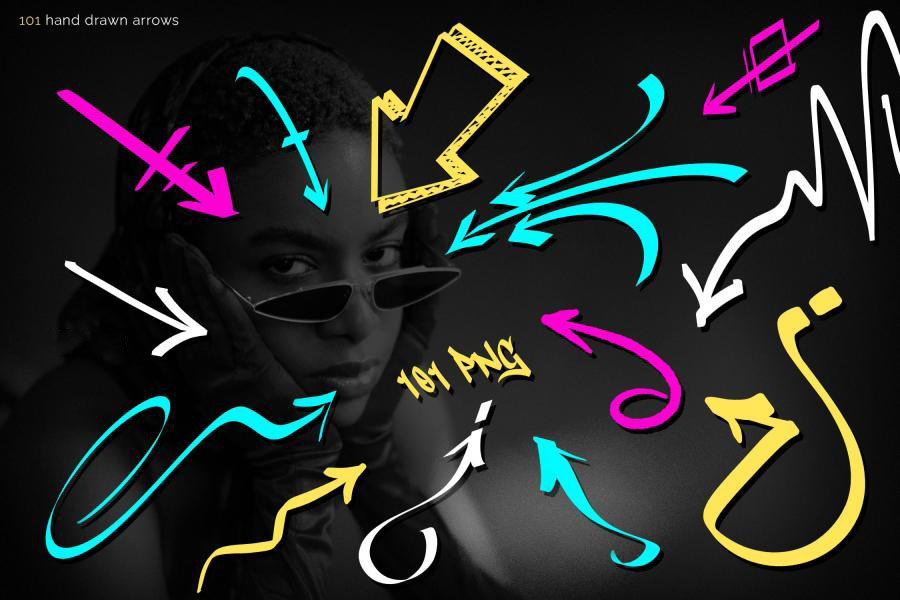 PS笔刷-101款手绘箭头图案PS笔刷PNG素材下载 图片素材 sucaiwan.com