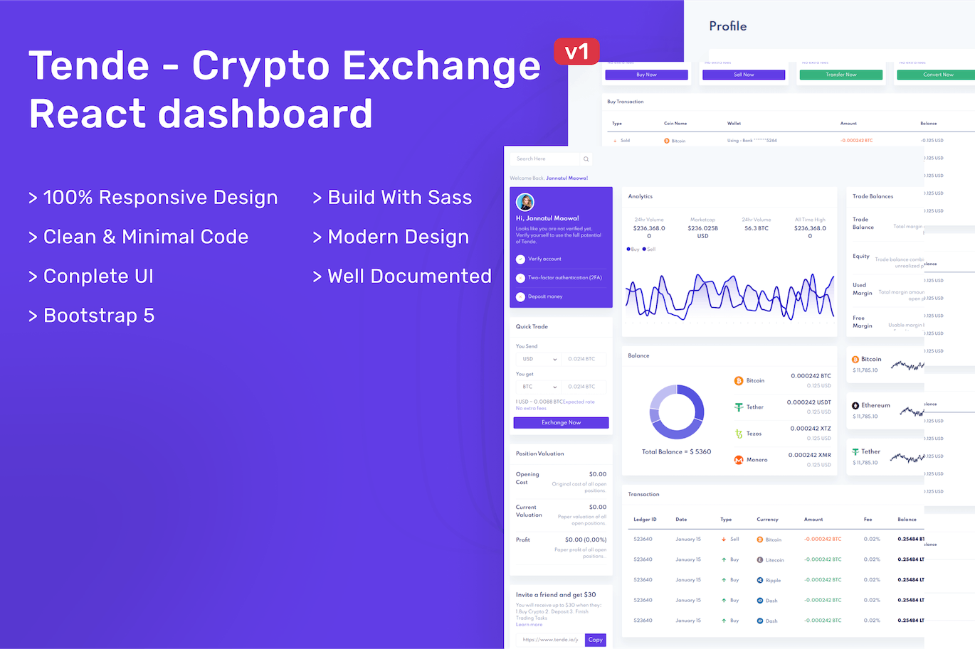 加密货币交易所React仪表板模板 Tende – Cryptocurrency Exchange React Dashboard APP UI sucaiwan.com