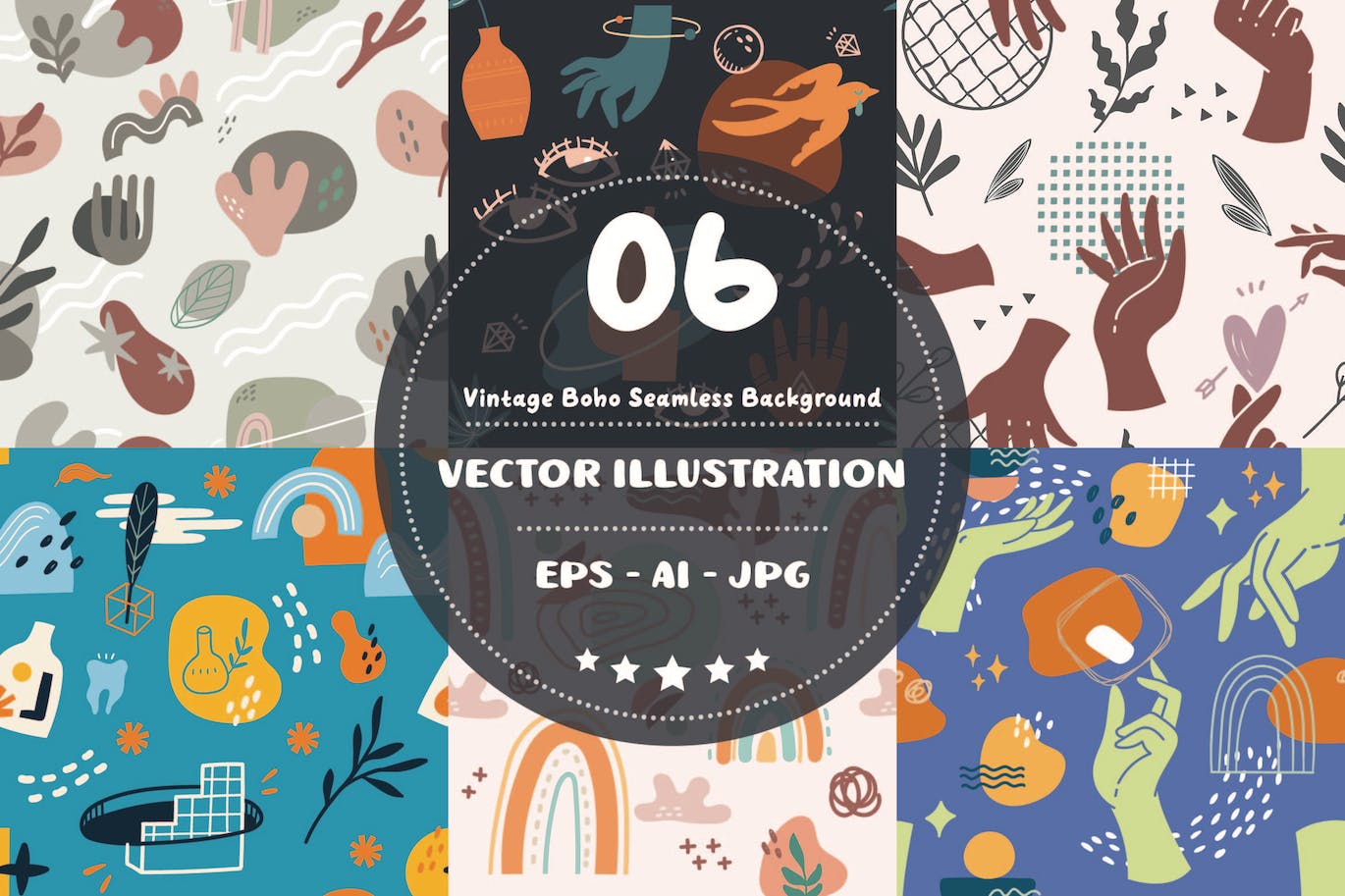 复古美学无缝图案 Vintage Aesthetic Seamless Pattern 图片素材 sucaiwan.com