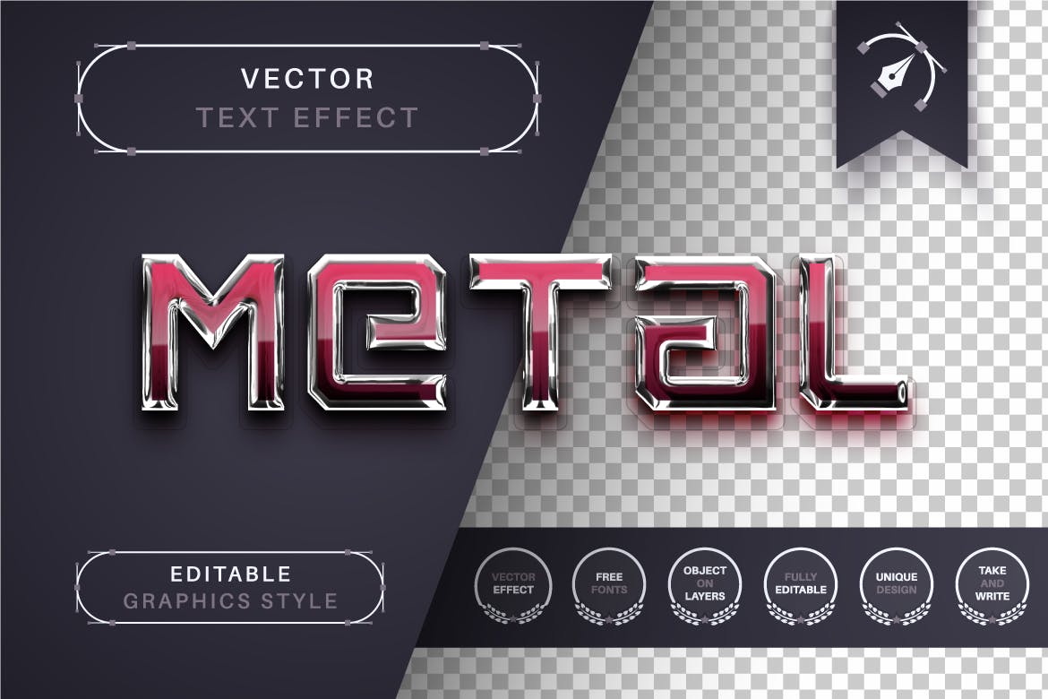 水晶不锈钢矢量文字效果字体样式 Reflect Steel – Editable Text Effect, Font Style 插件预设 sucaiwan.com