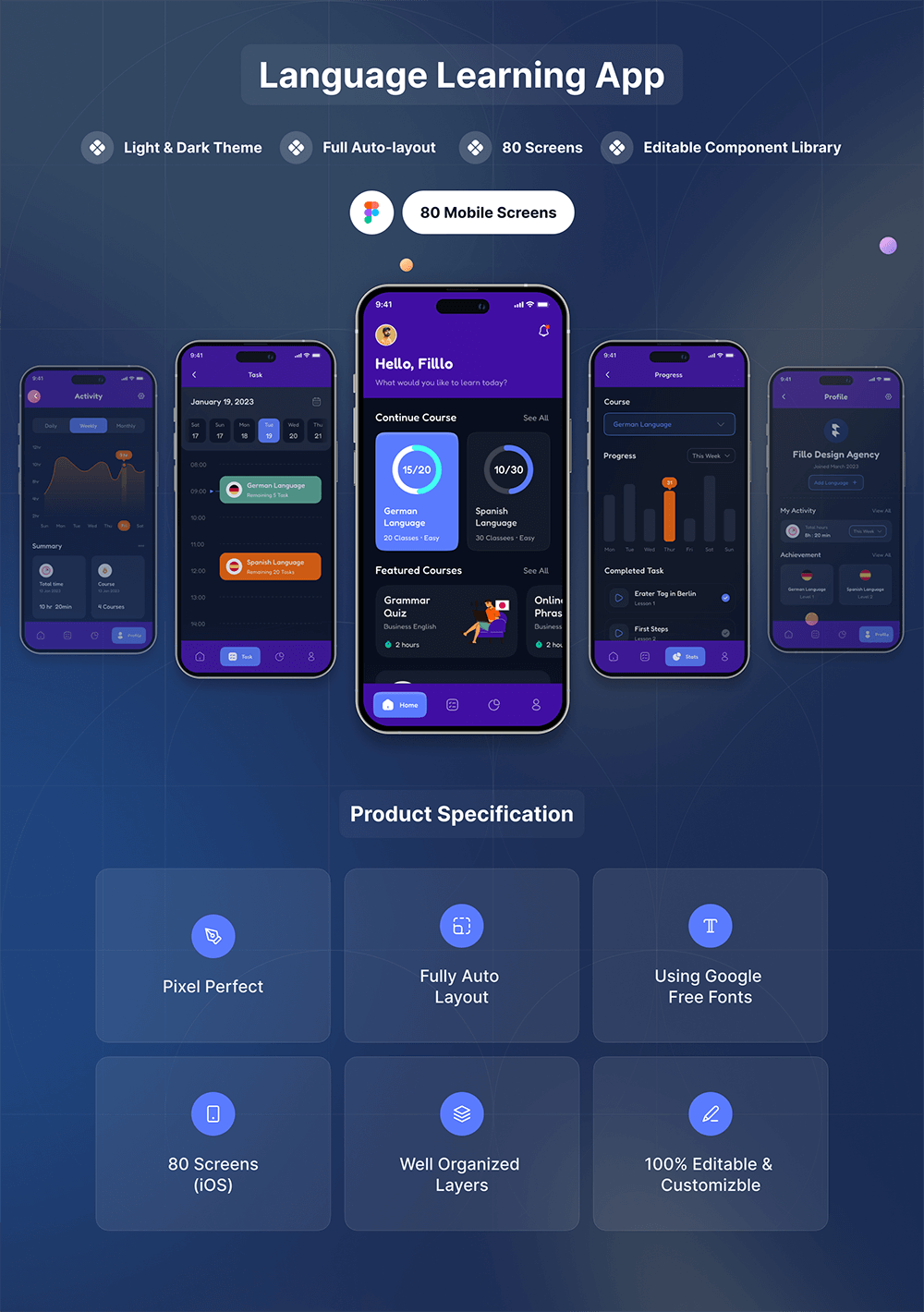 语言学习App应用程序UI套件 APP UI sucaiwan.com