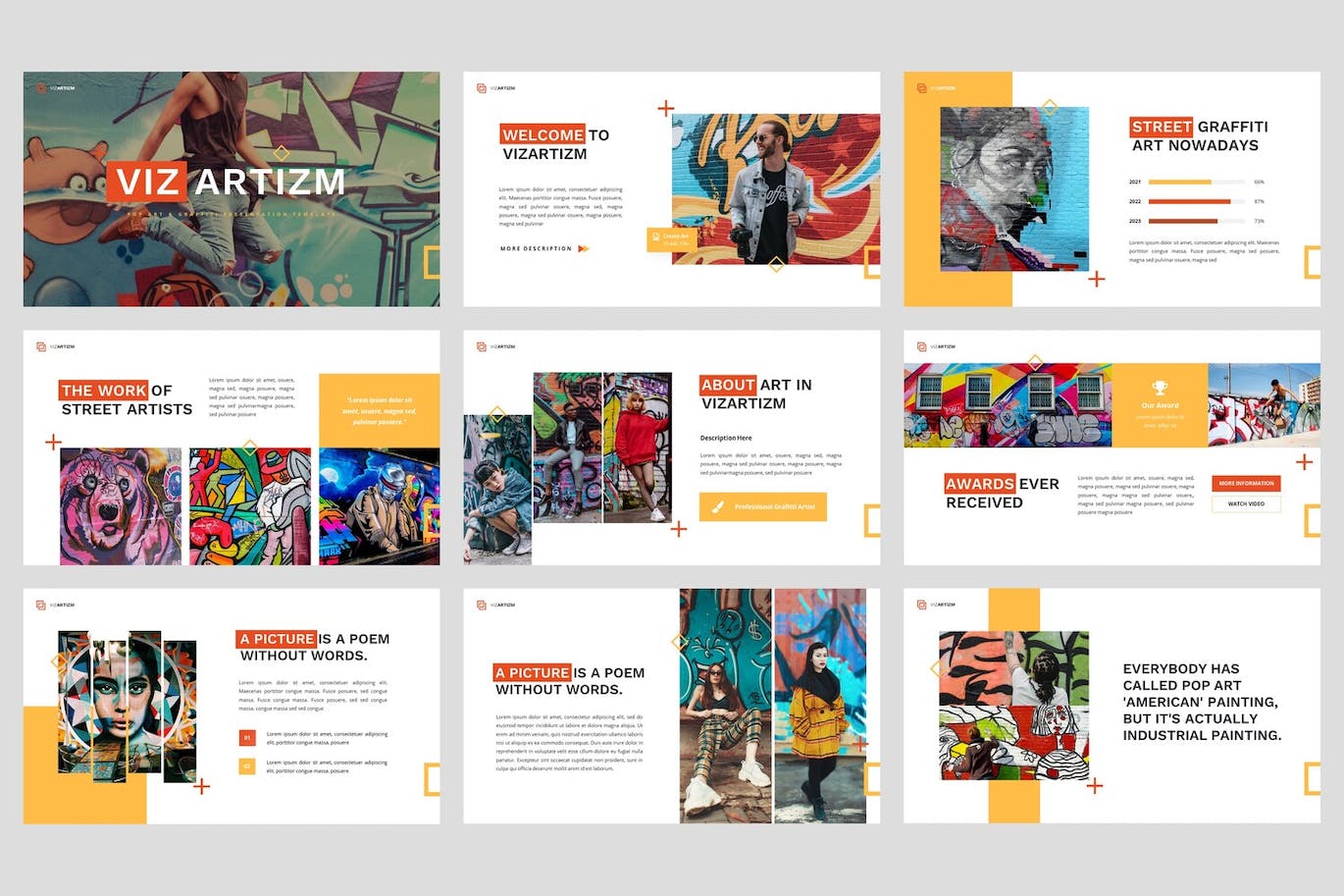 波普艺术和涂鸦Google幻灯片模板素材 Vizartizm – Pop Art Google Slides Template 幻灯图表 sucaiwan.com