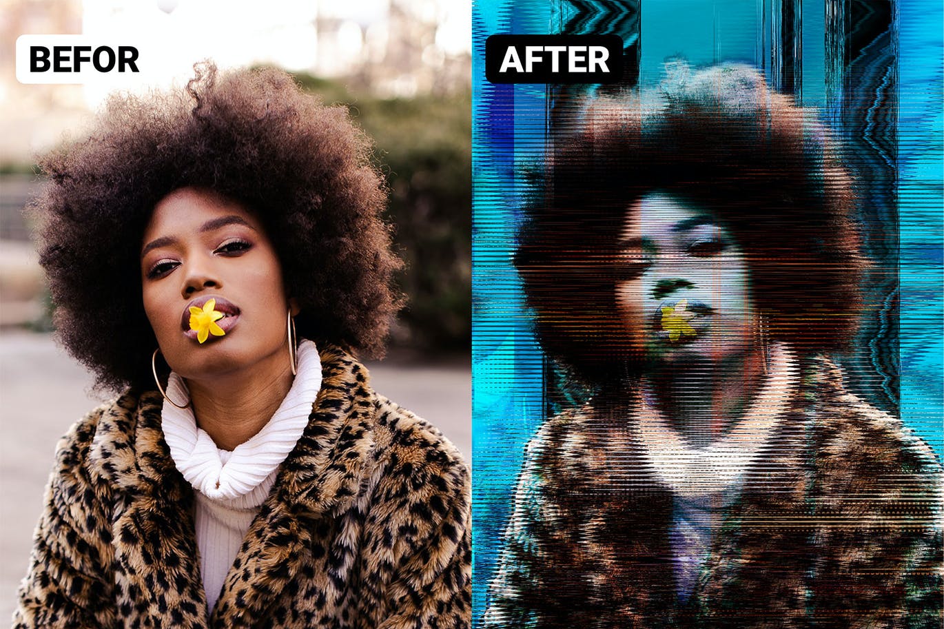 失真颗粒效果PS动作模板 Glitch Grain Photoshop Effect Action 插件预设 sucaiwan.com