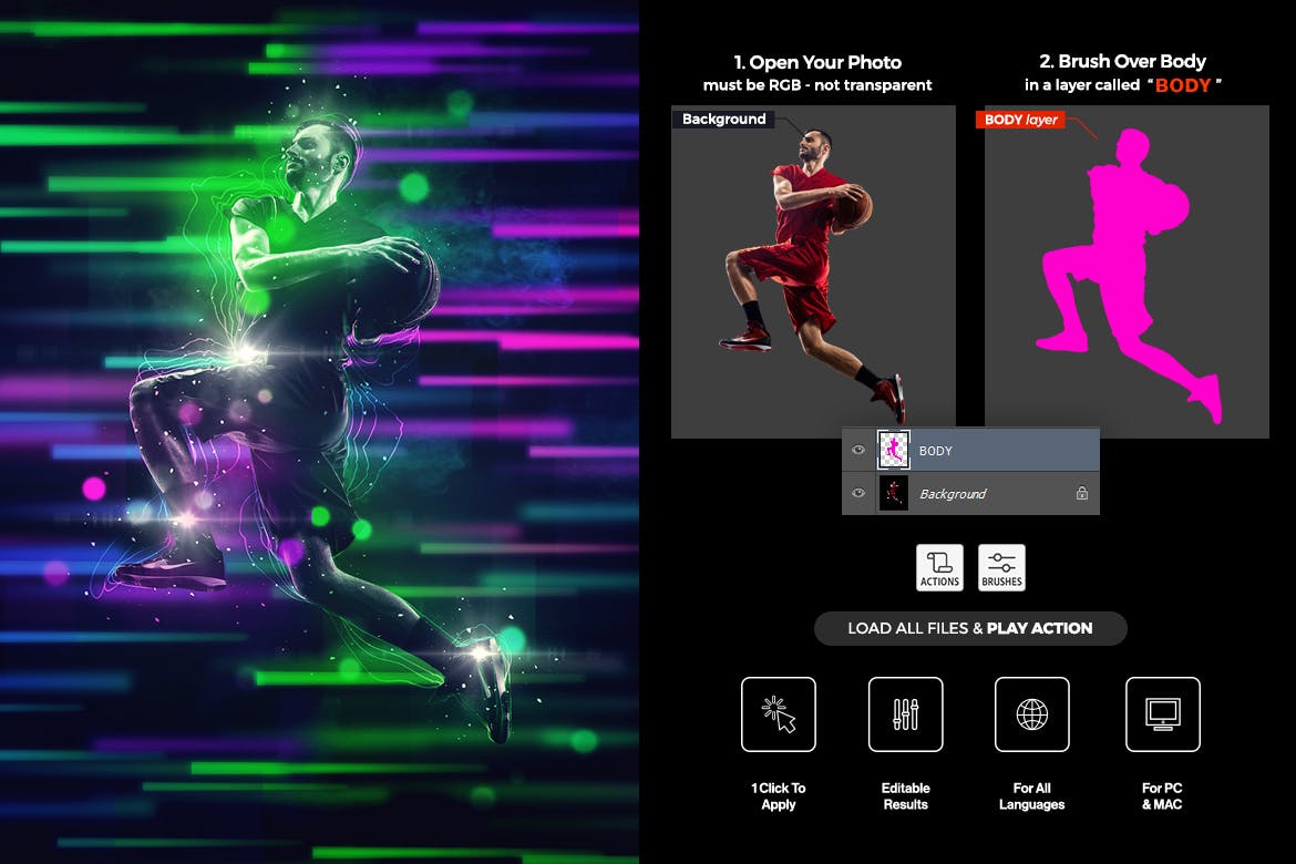 彩色线条效果照片处理Photoshop动作 Rainbow Lines Photoshop Action 插件预设 sucaiwan.com
