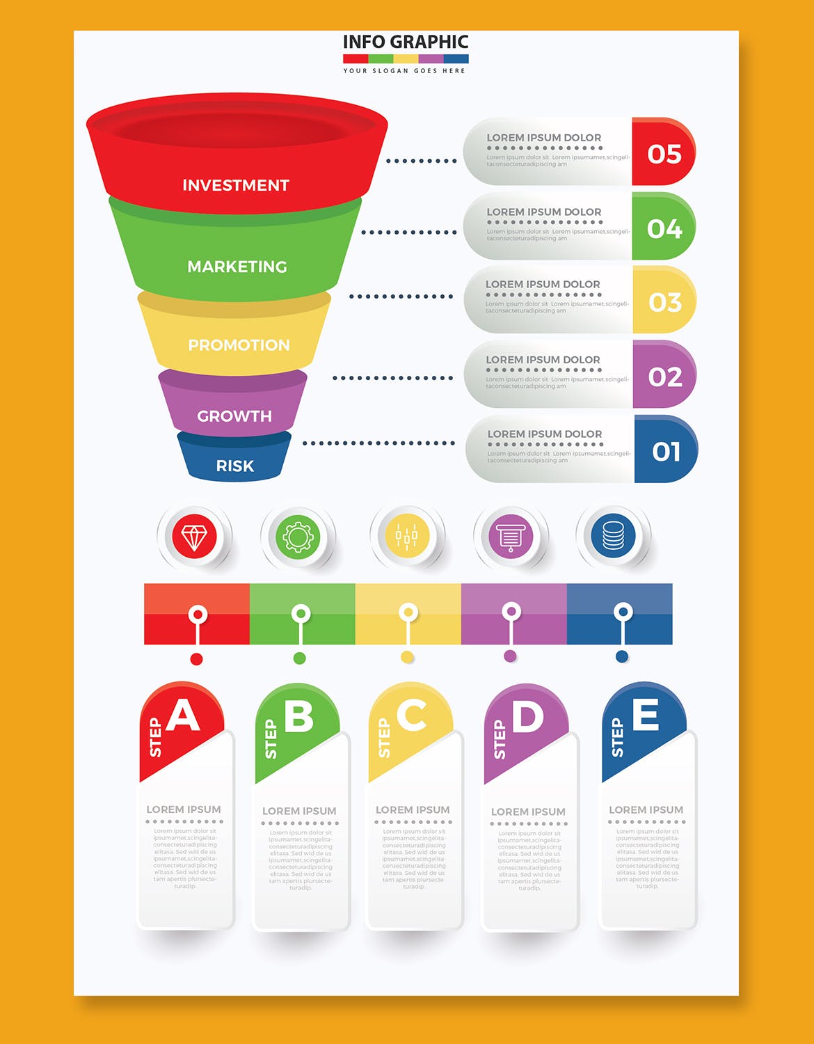 漏斗式信息图表设计素材 Funnel Infographic Design 幻灯图表 sucaiwan.com