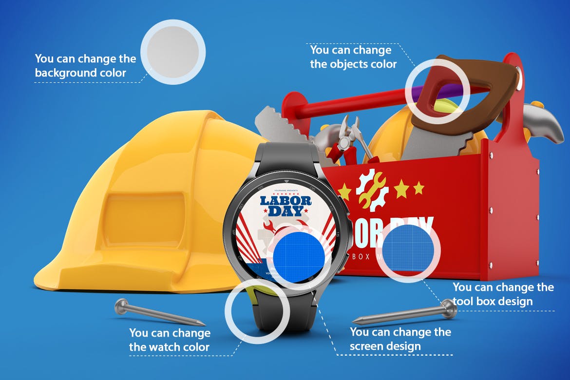 劳动节元素三星Watch 4手表样机 Watch 4 Labor Day 样机素材 sucaiwan.com