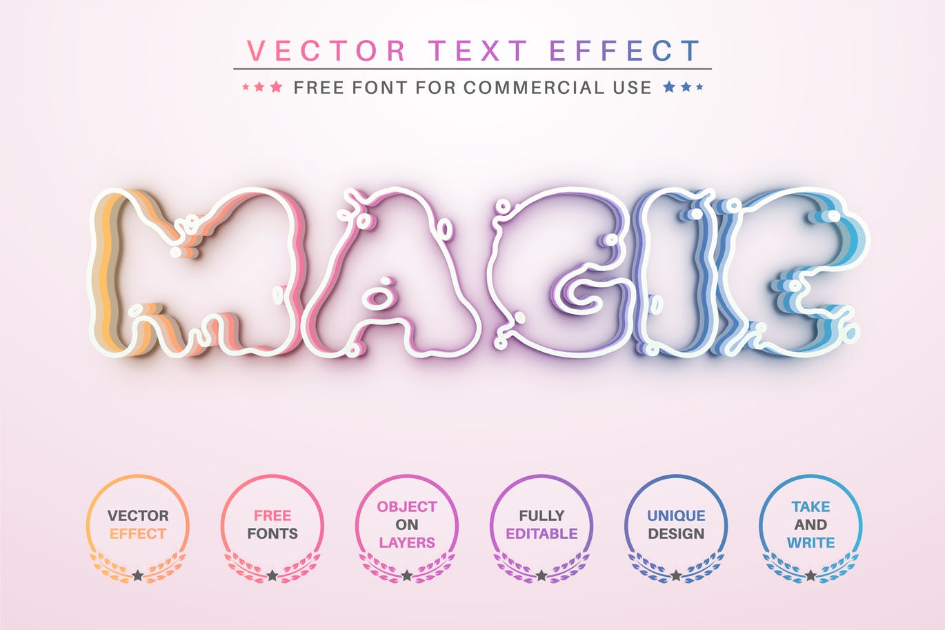 神奇彩虹矢量文字效果字体样式 Magic Rainbow – Editable Text Effect, Font Style 插件预设 sucaiwan.com