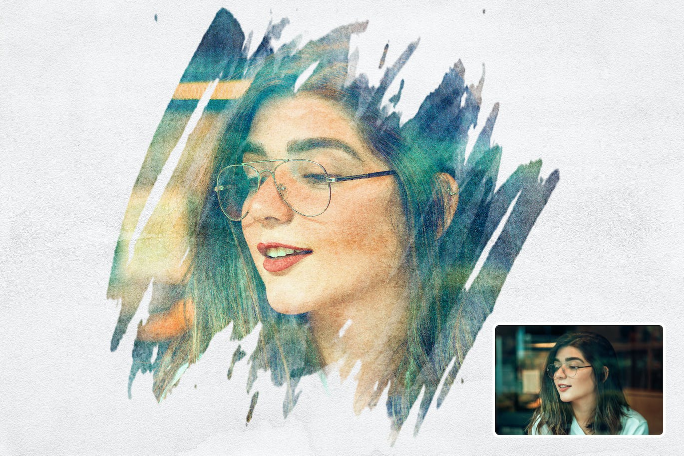 水彩笔刷效果PS动作模板 Watercolor Brush Photoshop Action 插件预设 sucaiwan.com