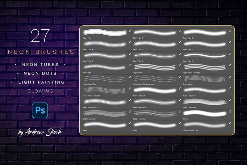 27个霓虹光效Photoshop笔刷套装 笔刷资源 sucaiwan.com