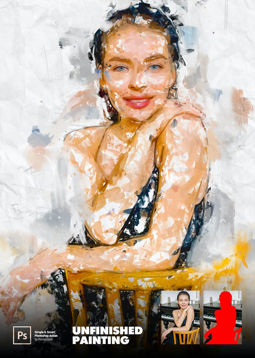 未完成的绘画效果照片处理ps动作 Unfinished Painting Photoshop Action 插件预设 sucaiwan.com