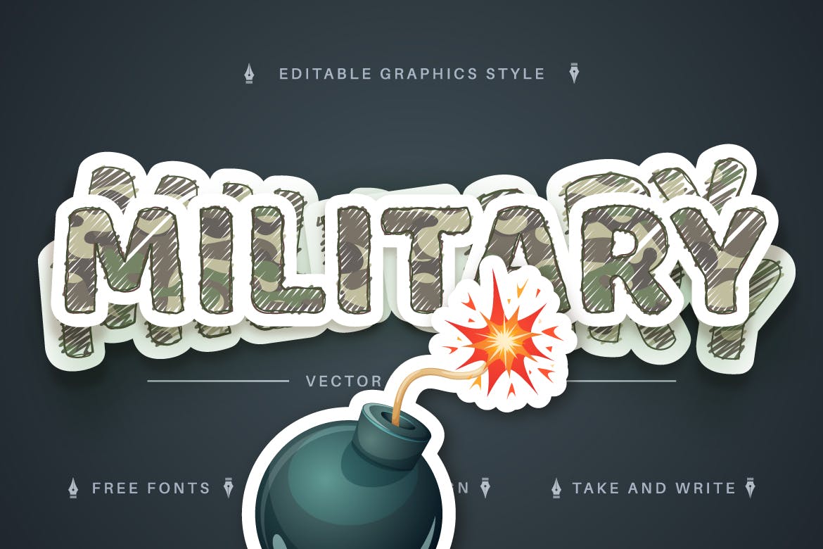 士兵贴纸矢量文字效果字体样式 Soldier Sticker Editable Text Effect, Font Style 插件预设 sucaiwan.com