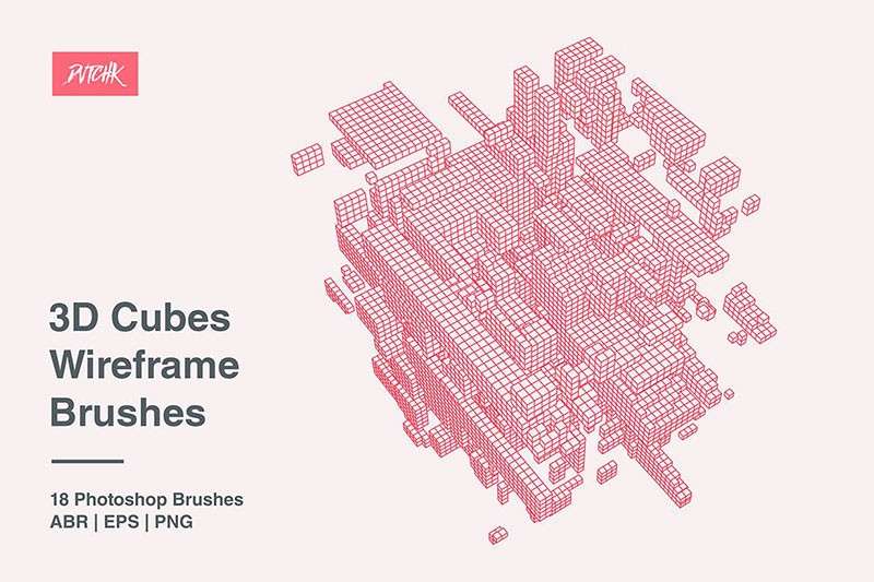 三维立方体线框图PS笔刷 笔刷资源 sucaiwan.com