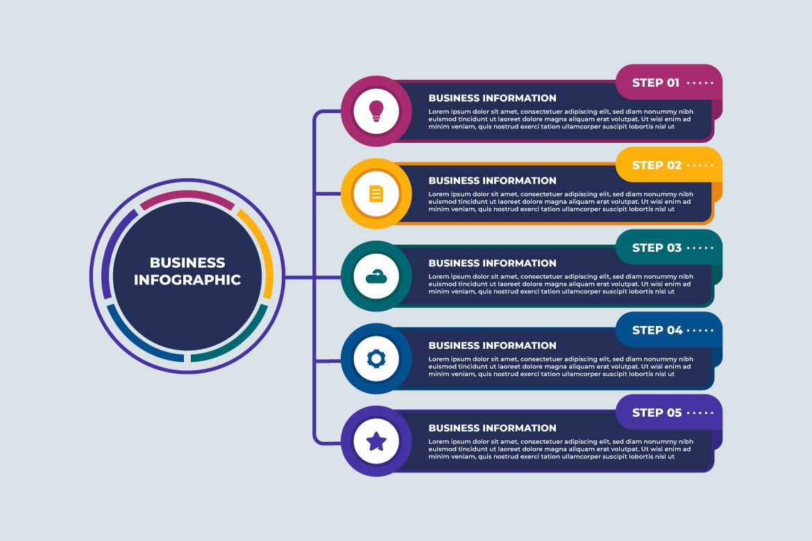 扁平化清单步骤信息图表演示模板 Flat List Steps Business Infographic Presentation 幻灯图表 sucaiwan.com