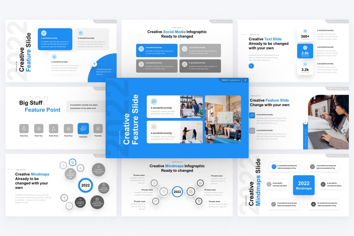 思维导图和特点演示文稿PPT模板 Mindmaps & Features PowerPoint Template 幻灯图表 sucaiwan.com