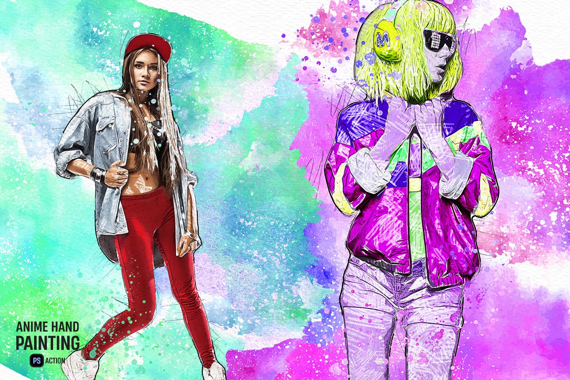 动漫手绘效果照片处理Photoshop动作 Anime Hand Painting Photoshop Action 插件预设 sucaiwan.com