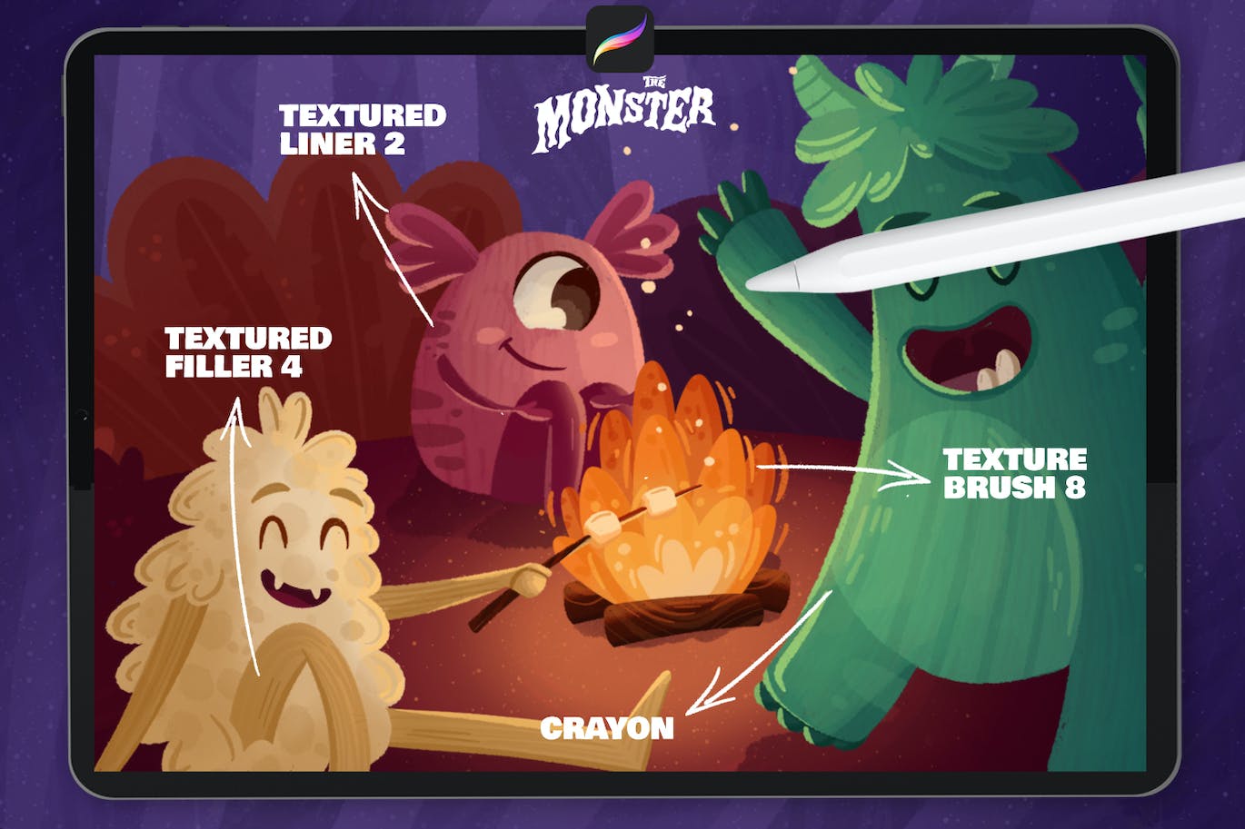 怪物创作Procreate纹理笔刷套装 The Monster: Procreate Brushes 笔刷资源 第4张-素材湾丨精选海外优质设计素材资源 怪物创作Procreate纹理笔刷套装 The Monster: Procreate Brushes 笔刷资源 sucaiwan.com