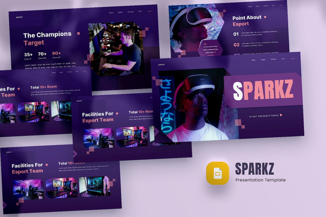 电子竞技和游戏Google幻灯片模板下载 Sparkz – Esport & Gaming Google Slides Template 幻灯图表 sucaiwan.com