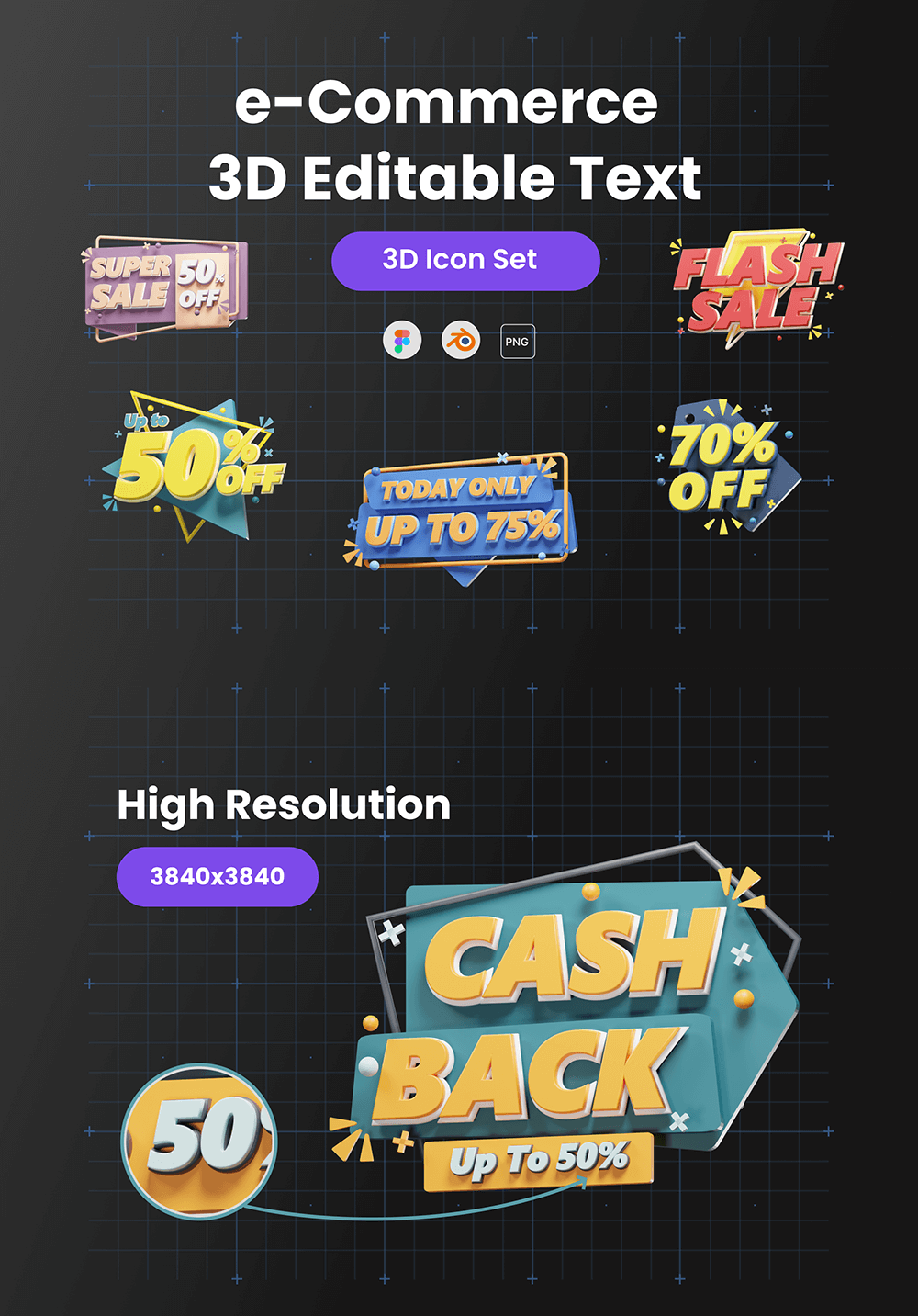 电子商务3D可编辑文本图标 图标素材 sucaiwan.com