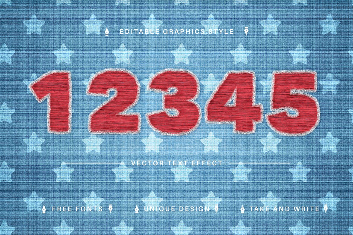 布料刺绣矢量文字效果字体样式 Super Embroidery Editable Text Effect, Font Style 插件预设 sucaiwan.com