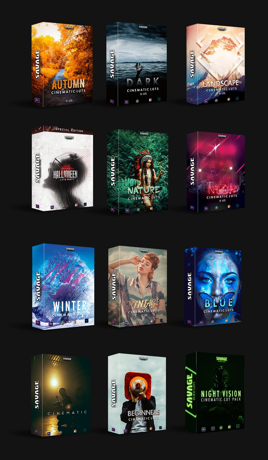 12套150个网红博主创意VLOG旅行季节世界各地的视频制作者LUTS 调色预设合集 SAVAGELUTS – WINTER LUTS + ALL LUTS 插件预设 sucaiwan.com