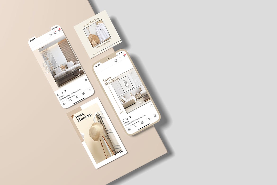 Insta故事和帖子手机屏幕样机图 Insta Stories and Posts Mockup 样机素材 sucaiwan.com