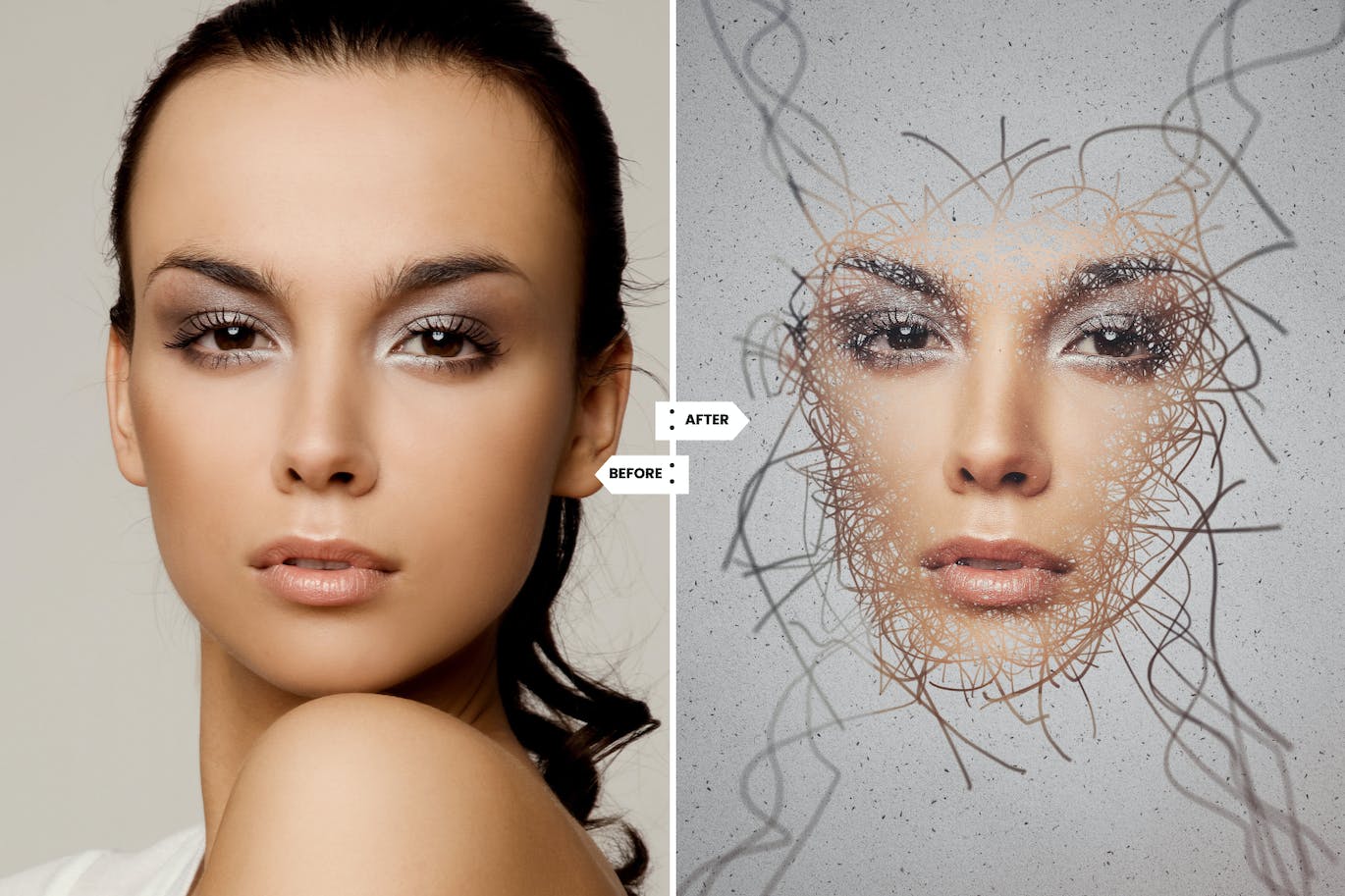 混乱线条效果PS动作模板 Chaotic Lines Effect Photoshop Action 插件预设 sucaiwan.com