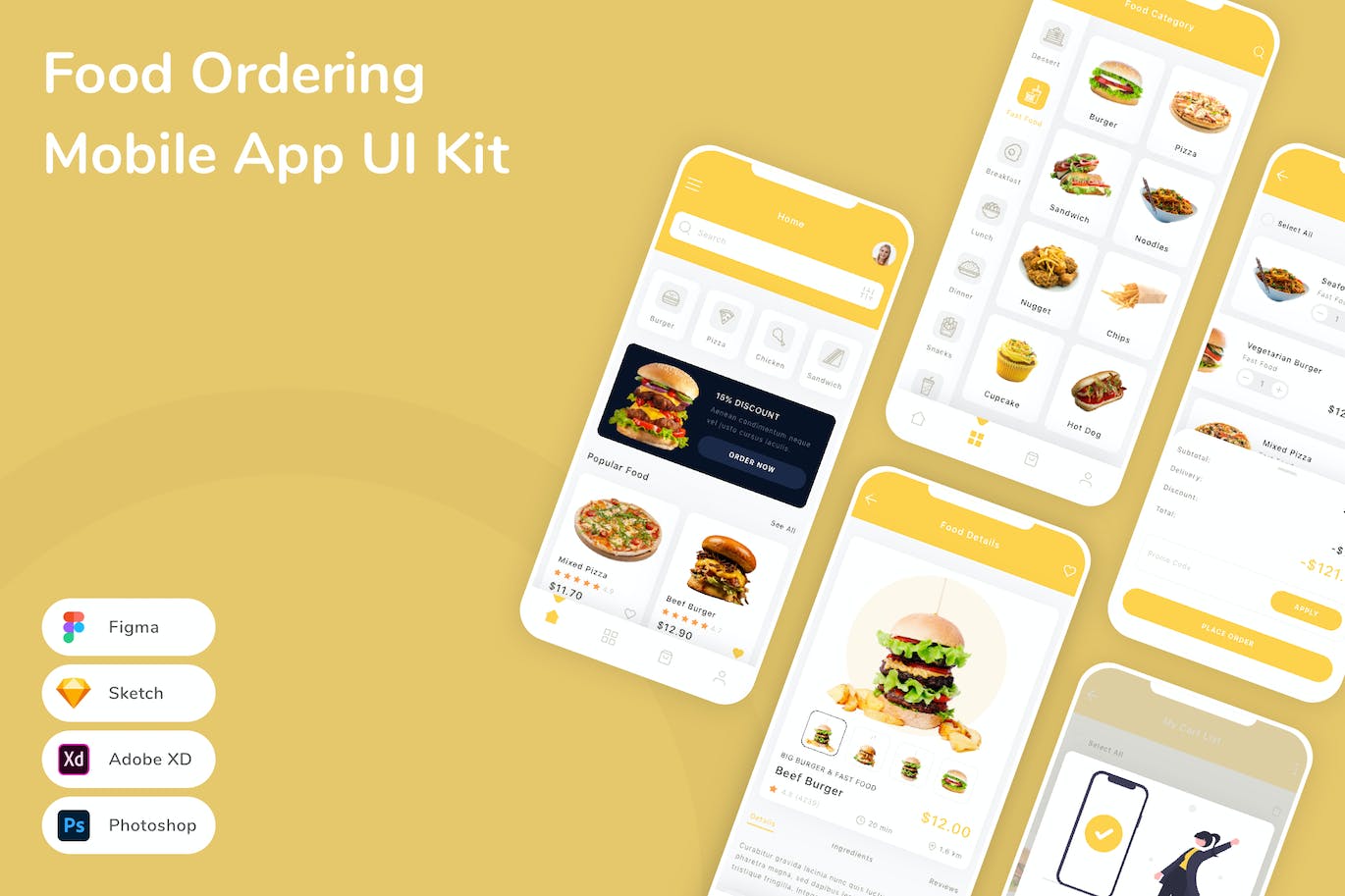 食品订购App应用程序UI工具包素材 Food Ordering Mobile App UI Kit APP UI sucaiwan.com
