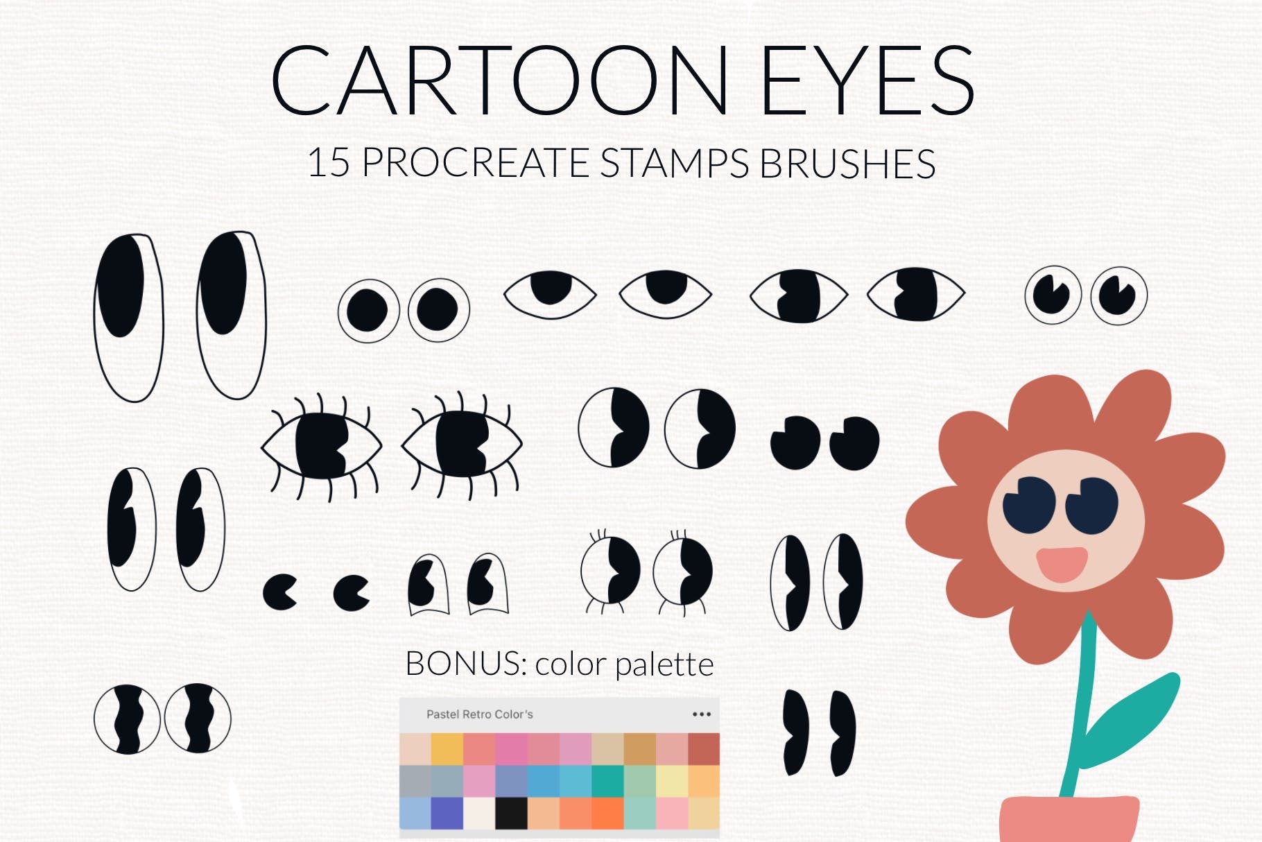 复古卡通眼睛Procreate印章笔刷 Retro cartoon eyes Procreate stamp brushes. 笔刷资源 sucaiwan.com