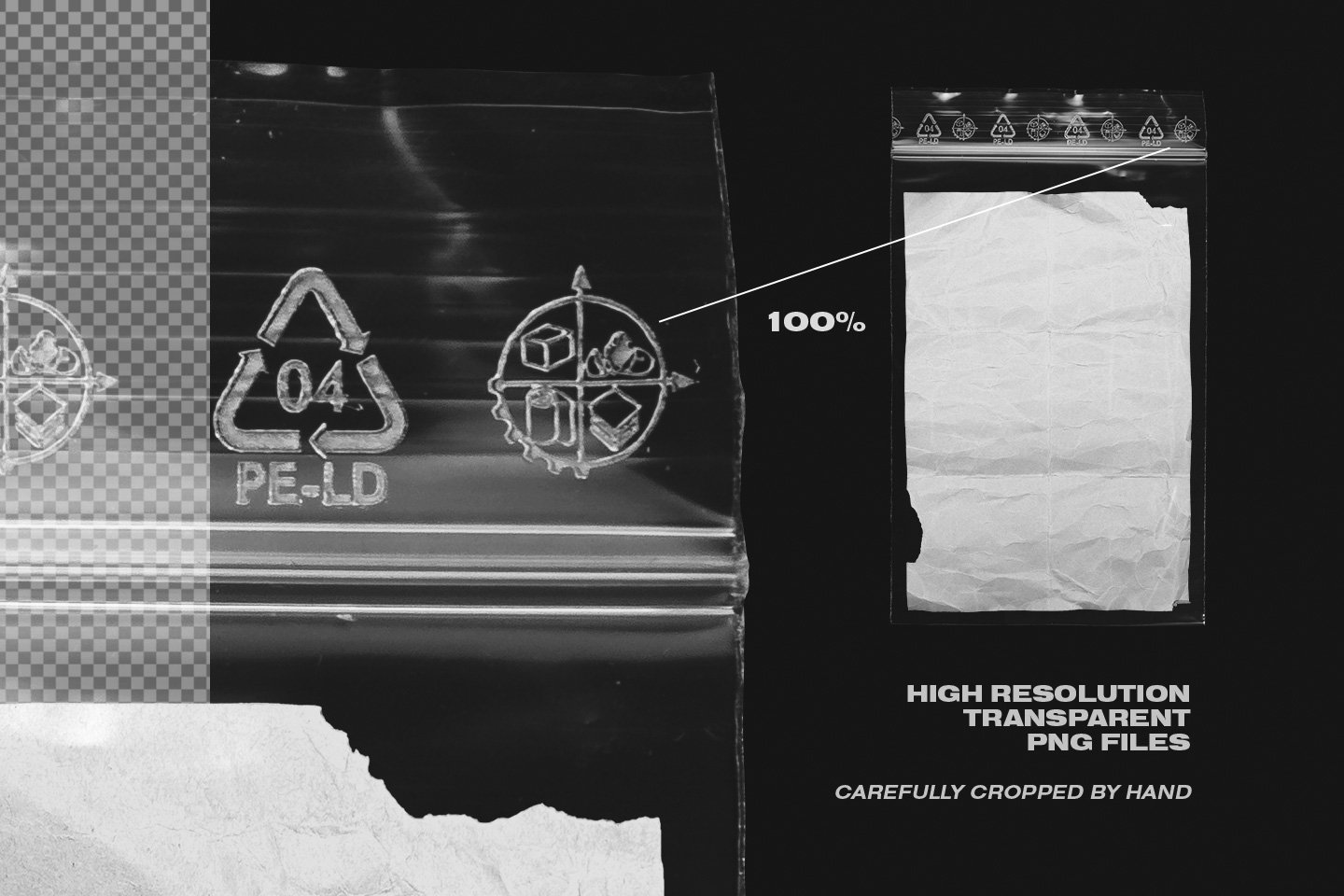 30个高分辨率褶皱潮流空塑料袋PNG物料设计展示样机模板 Flyerwrk Isolated Empty Plastic Bags 样机素材 sucaiwan.com