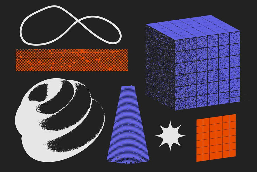 PS资源-90款3D立体几何形状带纹理矢量平面图形PNG素材 图片素材 sucaiwan.com