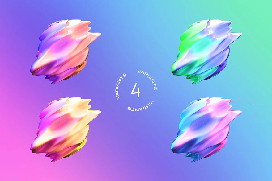 PNG素材-3D抽象全息渐变色形状图形元素PNG素材 图片素材 sucaiwan.com