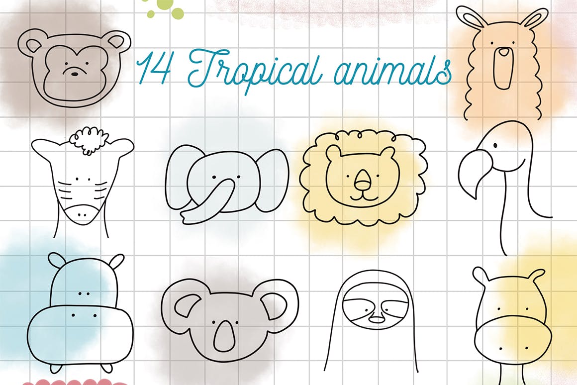 可爱的动物形状Procreate笔刷 Cute animals Procreate stamps 笔刷资源 sucaiwan.com