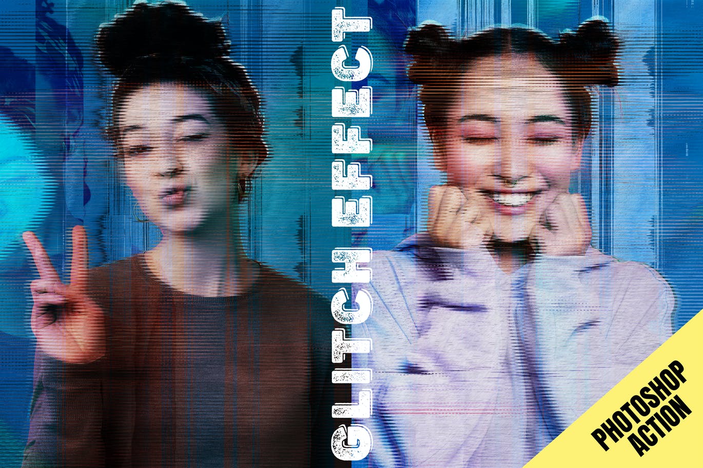 失真颗粒效果PS动作模板 Glitch Grain Photoshop Effect Action 插件预设 sucaiwan.com