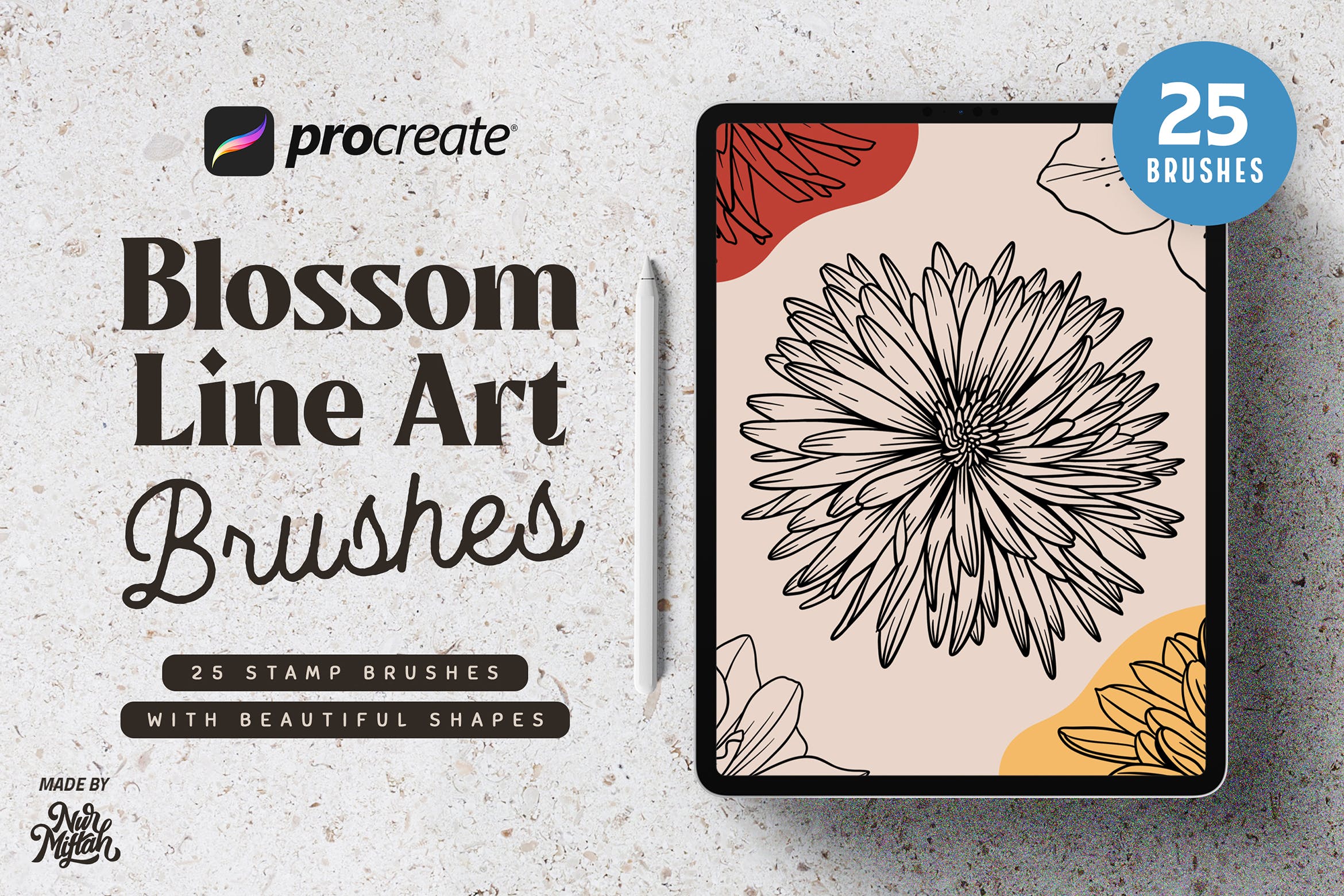 Procreate花朵线条艺术笔刷 Procreate Blossom Line Art Brushes 笔刷资源 sucaiwan.com