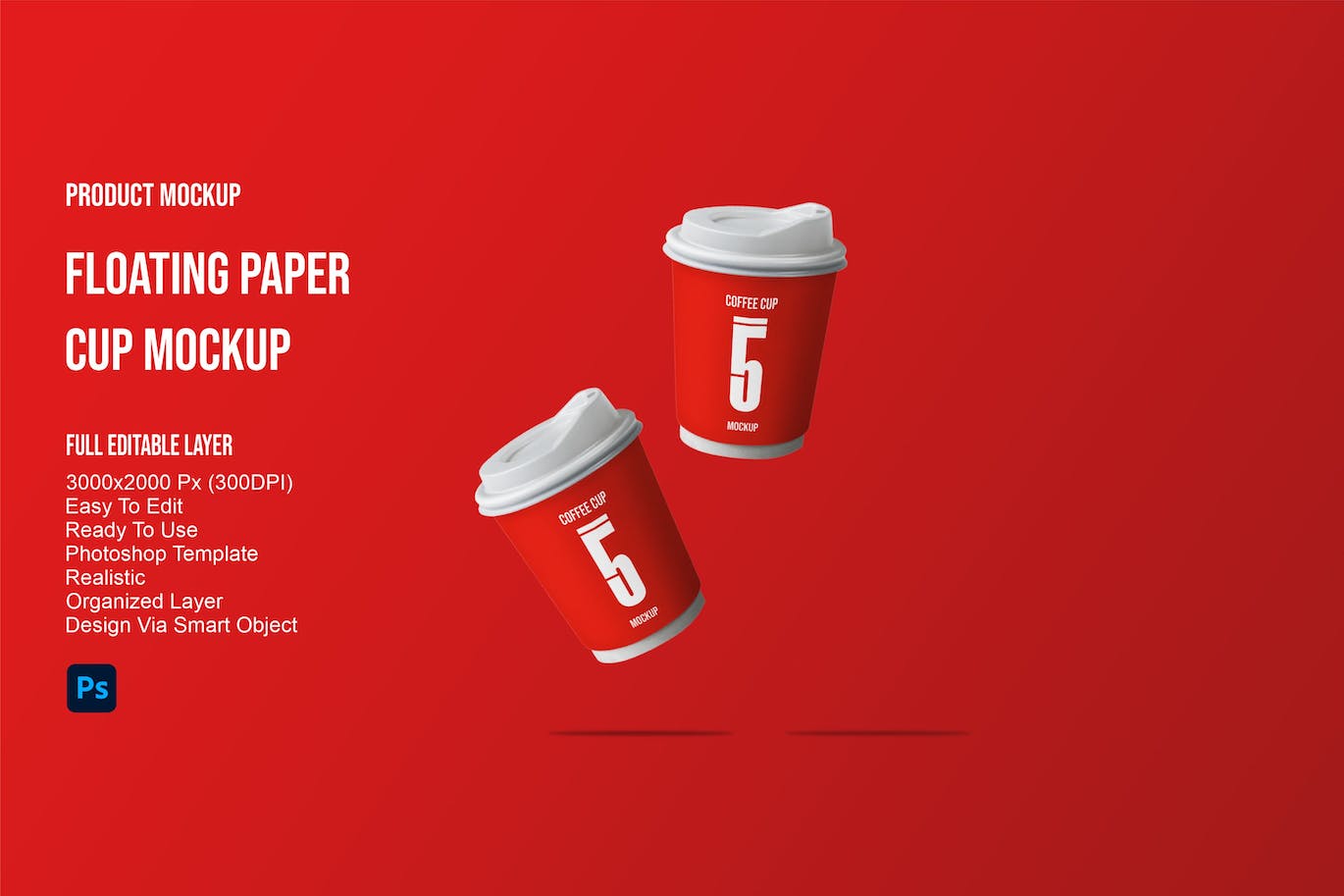 浮动咖啡纸杯设计样机 Floating Paper Cup Mockup 样机素材 sucaiwan.com
