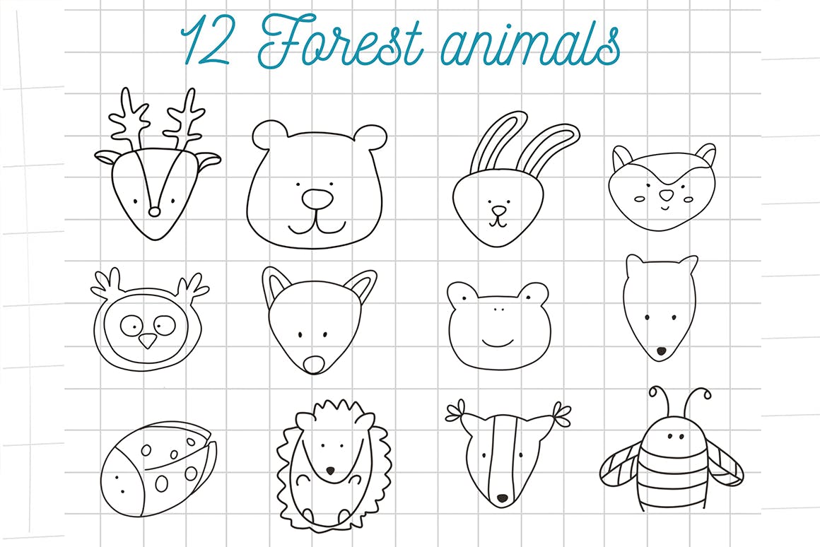 可爱的动物形状Procreate笔刷 Cute animals Procreate stamps 笔刷资源 sucaiwan.com