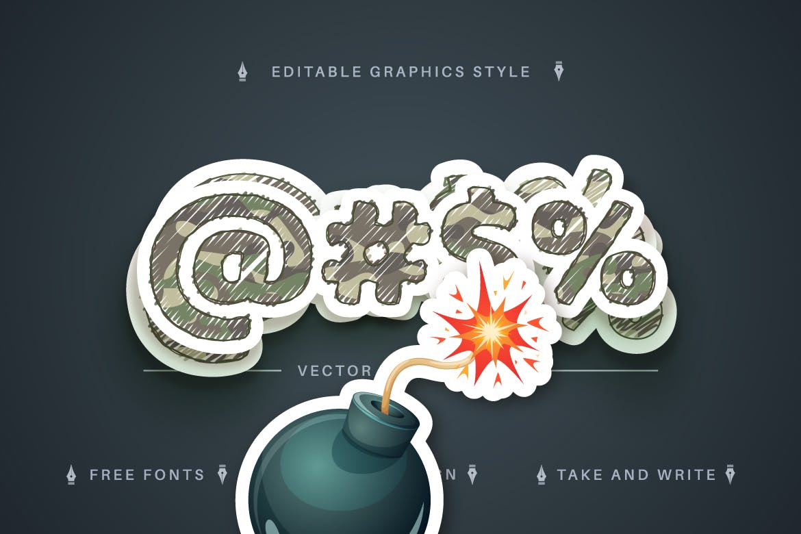 士兵贴纸矢量文字效果字体样式 Soldier Sticker Editable Text Effect, Font Style 插件预设 sucaiwan.com