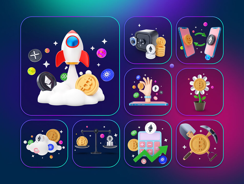 加密货币3D插画 图标素材 sucaiwan.com