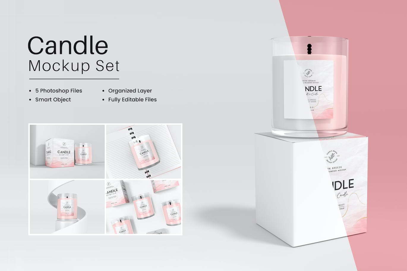 玻璃蜡烛罐和盒子设计样机套装 Glass Candle Jar and Box Mockup Set 样机素材 sucaiwan.com