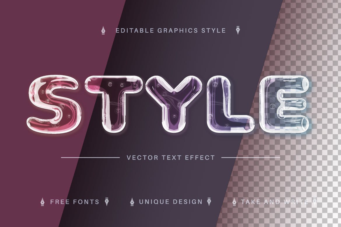 液体玻璃矢量文字效果字体样式 Glass Realistic – Editable Text Effect, Font Style 插件预设 sucaiwan.com