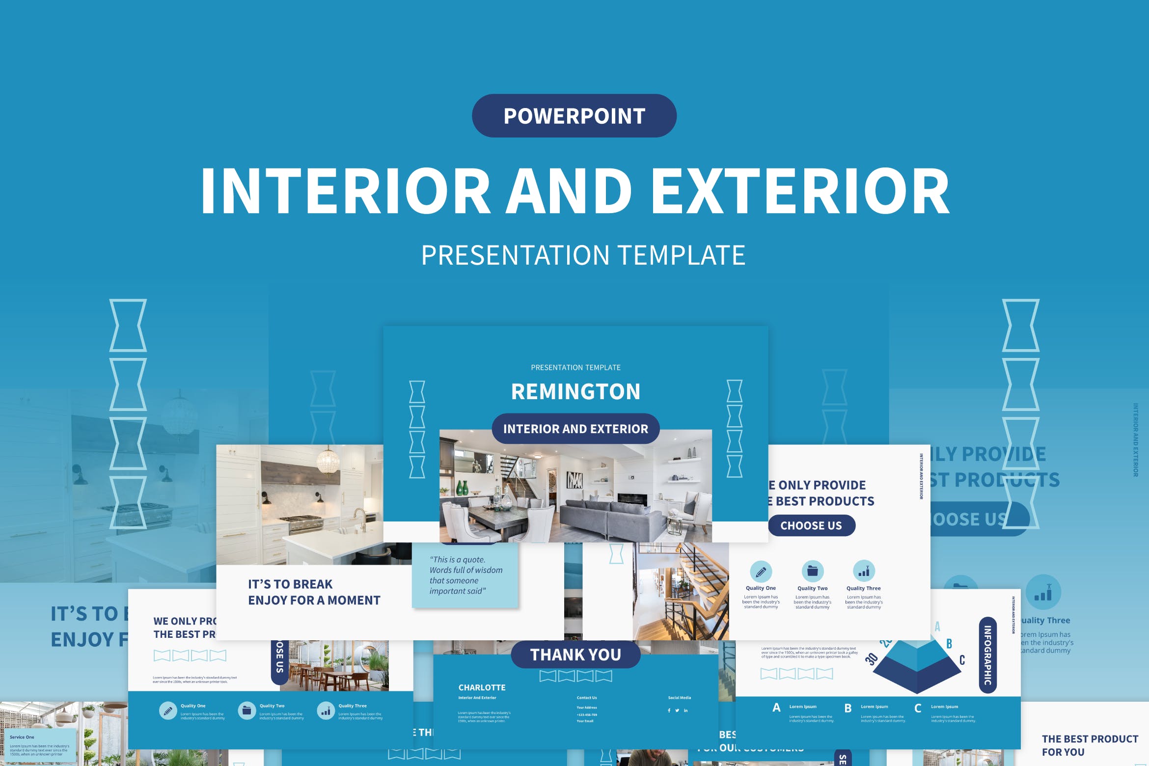 房屋设计PPT演示幻灯片模板 Interior & Exterior Powerpoint Template 幻灯图表 sucaiwan.com